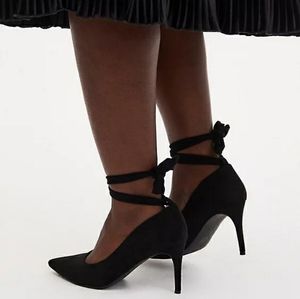 Faux Suede Ankle Wrap Pointed Toe Heels